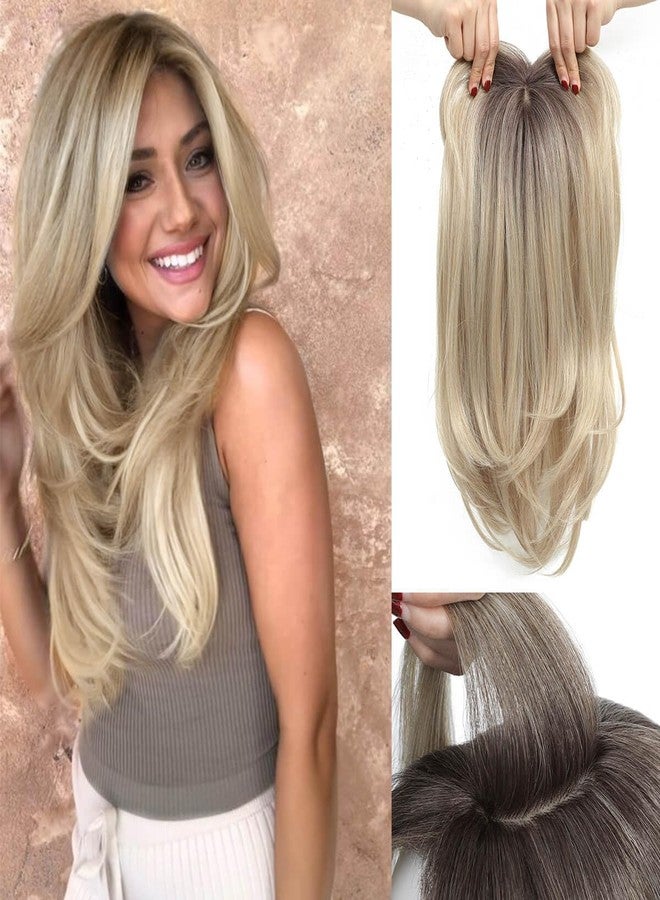 Molefi 19inch Hair Topper with Large Coverage, 6.5x6.5inch Synthetic Hair Toppers for Women with Thinning Hair, Ombre Blonde Hair Pieces - Image 1